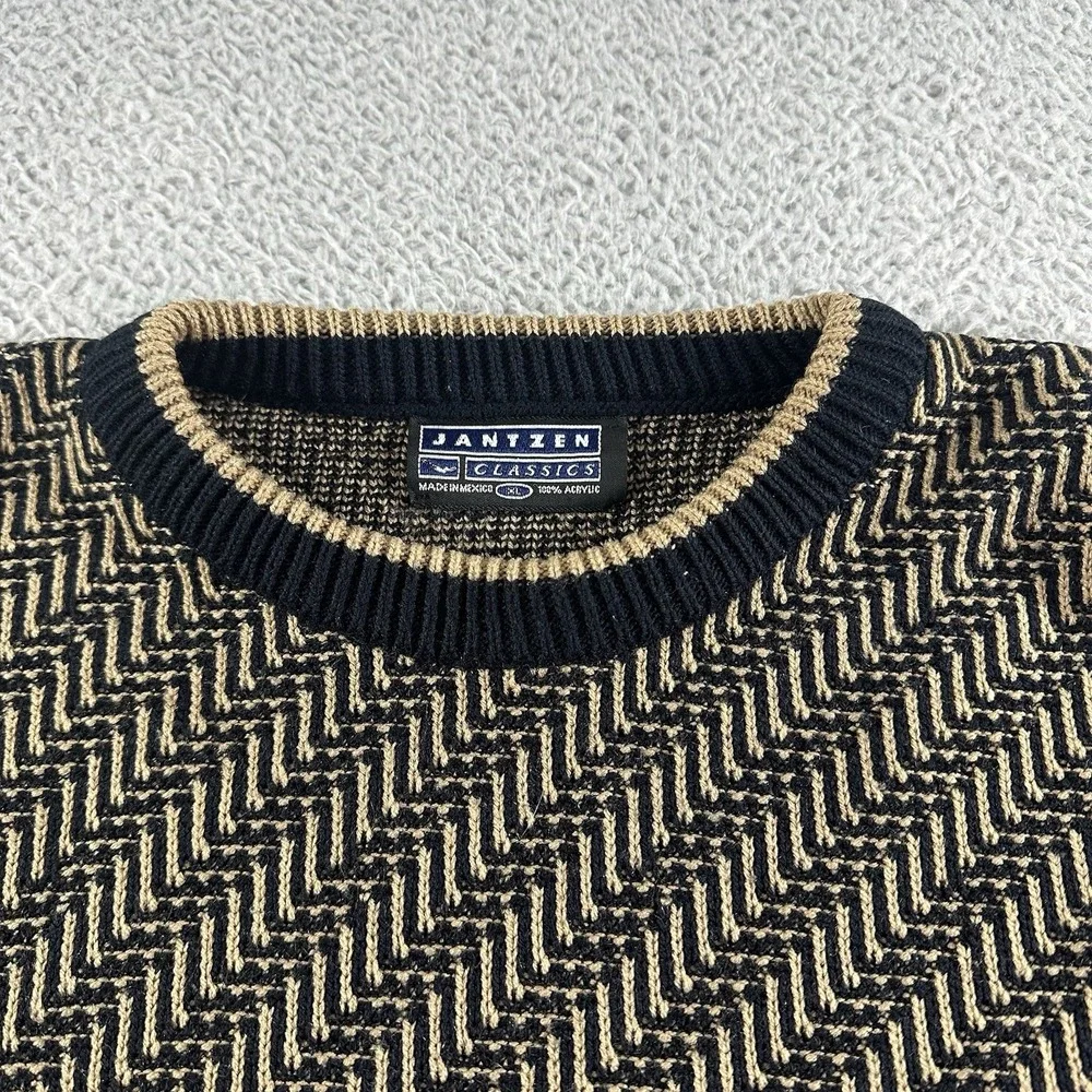 Vintage Jantzen‎ Pattern Sweater Mens XL Geometric Brown Black Grandpacore Retro